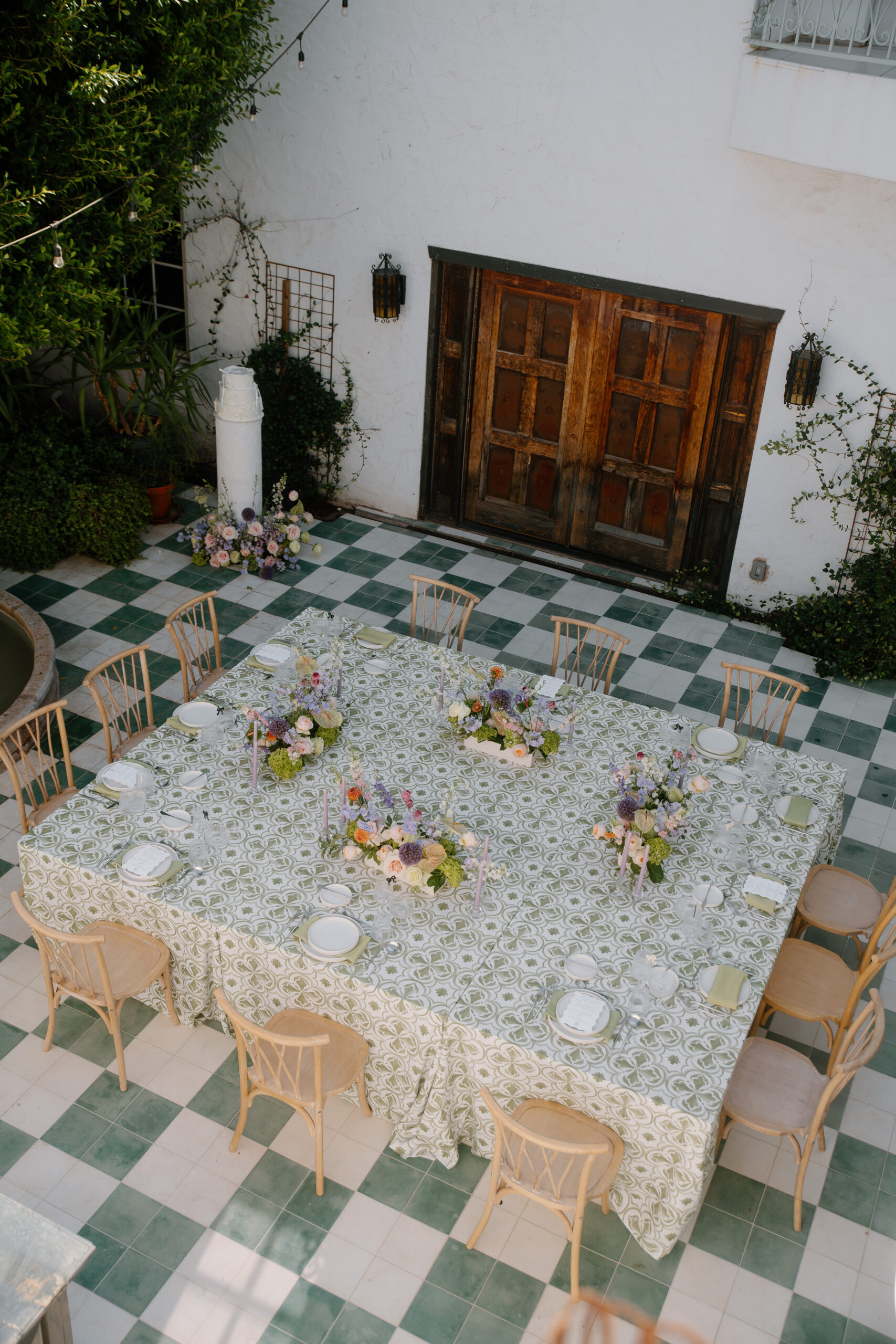 intimate tablescape with checkered floor